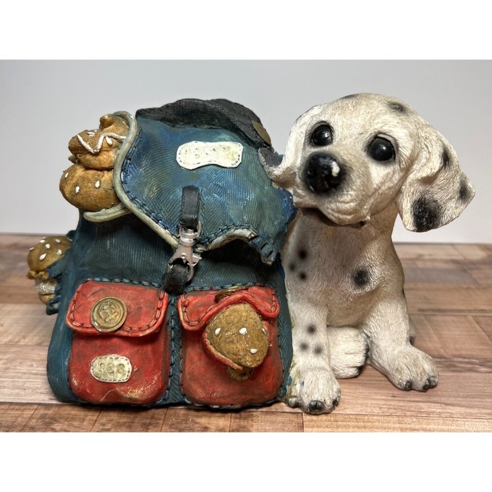 Dalmatian Puppy Figurine With Backpack Burger Design Hand-Painted Resin Bank Col